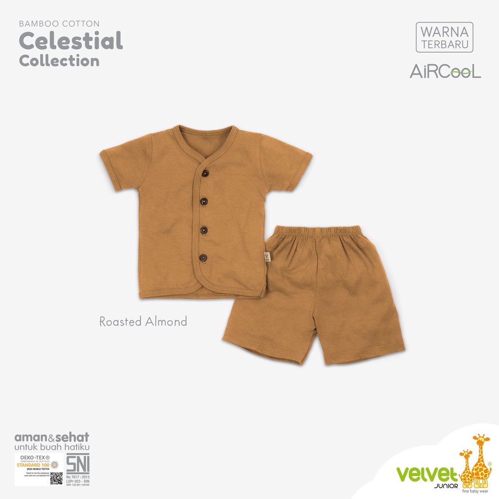 Baju Bayi Piyama Anak Setelan Pendek Kancing Tengah Celana Pendek 0-12 Bulan Velvet Junior Aircool Celestial Series