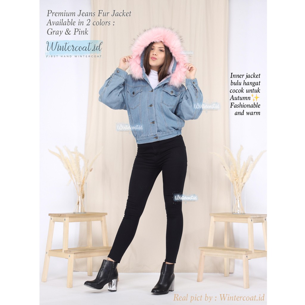 Jeans Fur Jacket Coat Winter Mantel denim musim dingin big size jumbo import korea