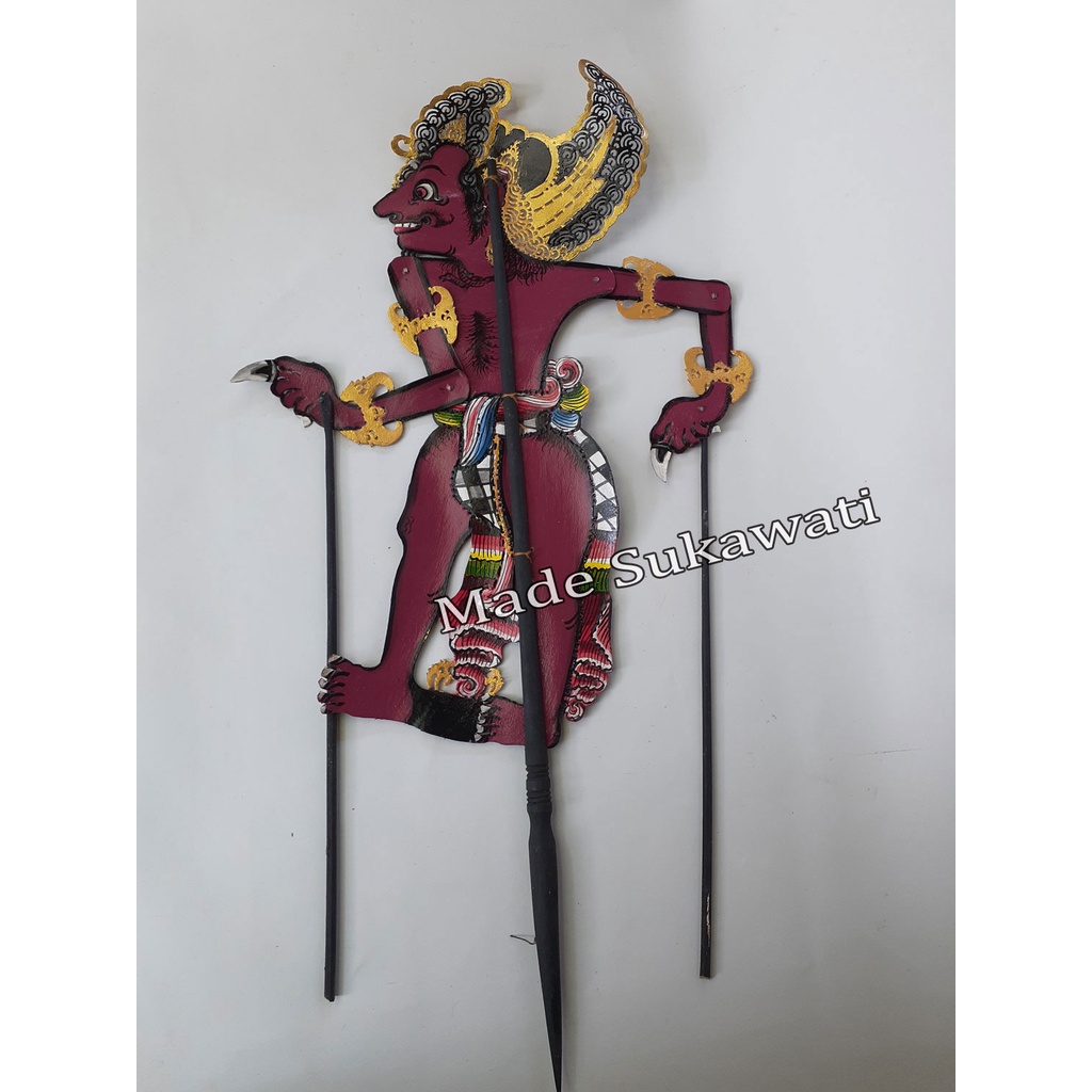 Kerajinan wayang kulit Bima Werkudara bali bahan kulit sapi tangkai kayu Hiasan dekorasi Handmade