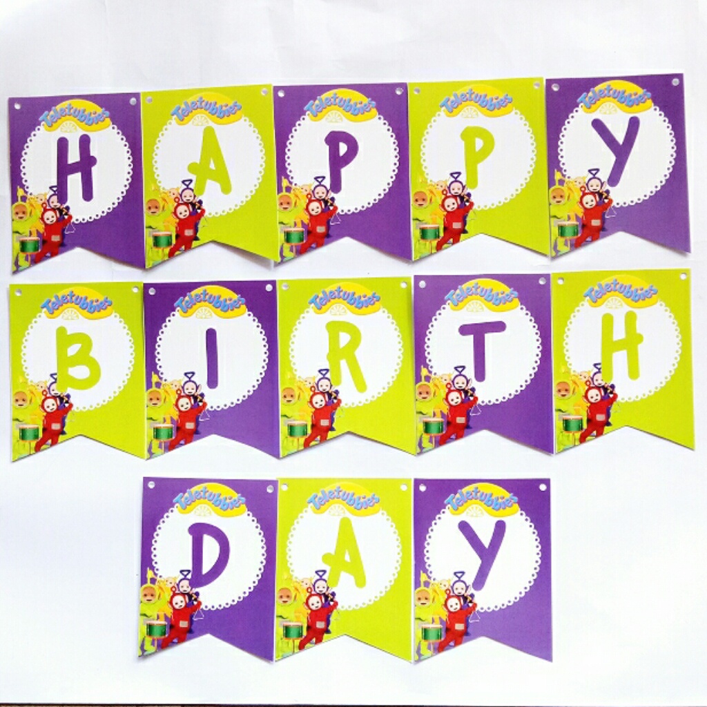banner flag bunting flag garland flag ulang tahun happy birthday karakter teletubbies
