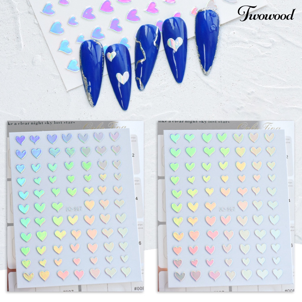 Twowood Stiker Kuku 2D Motif Hati / Bintang / Bunga / Kupu-Kupu Untuk Dekorasi Nail Art / Manicure DIY