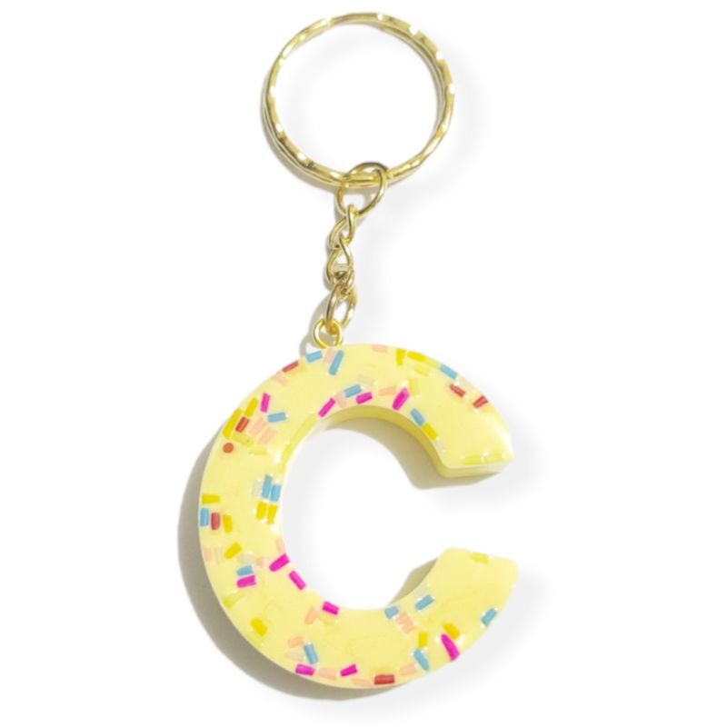 Gantungan Kunci Inisial Resin Huruf Initial Pastel Sprinkles Meses Series Keychain