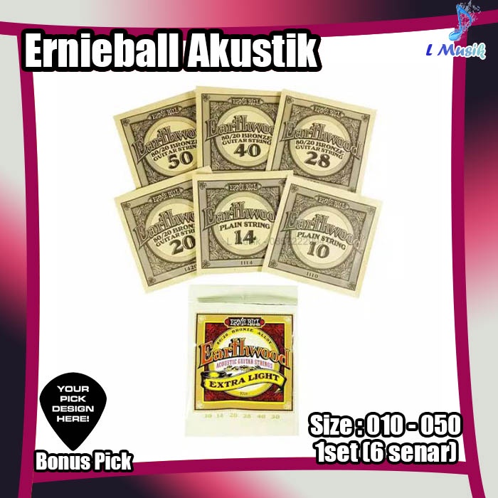 SENAR GITAR AKUSTIK ERNIEBALL 010 EARTH WOOD EXTRA LIGHT ACCOUSTIC GUITAR STRINGS 1 SET ERNIE BALL