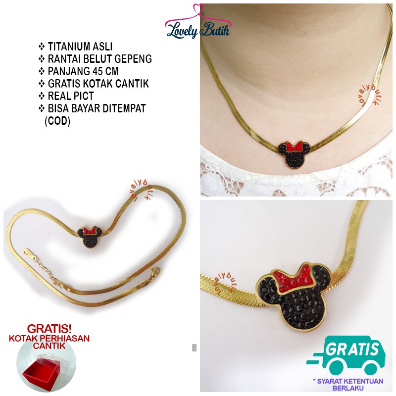 Lovelybutik Kalung Set Titanium Anti Karat MNTB Kalung Rantai Liontin Wanita Titanium Rantai Belut