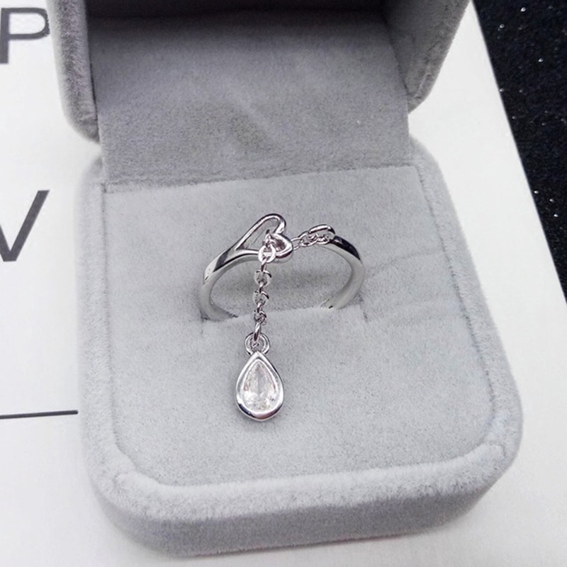 Cincin Open Ring Adjustable Desain Tetesan Air Hollow Hias Kristal / Berlian Imitasi untuk Wanita