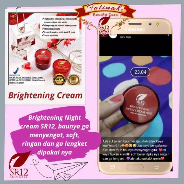 Brightening Cream SR12 Day &amp; Night Cream Pencerah Wajah dan Pelindung dari Sinar UV BPOM