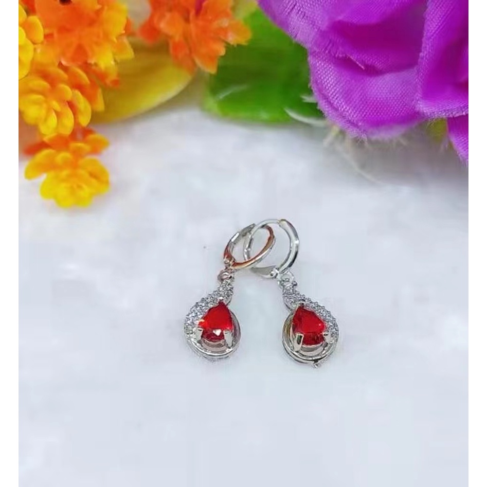 Anting Xuping Permata Merah Lapis Emas Perhiasn Fashion E213