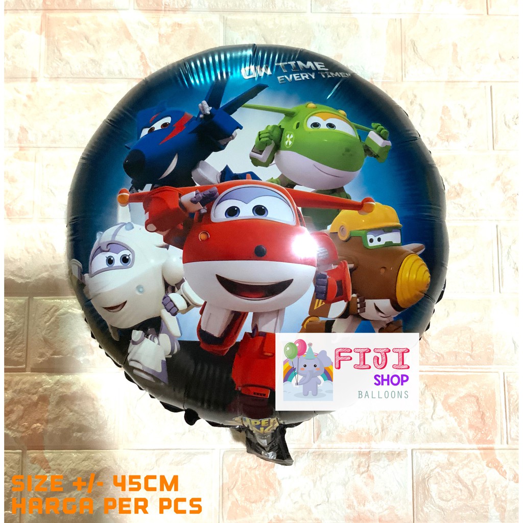 Balon Foil Bulat Super Wings / Balon Karakter Pesawat Super Wings