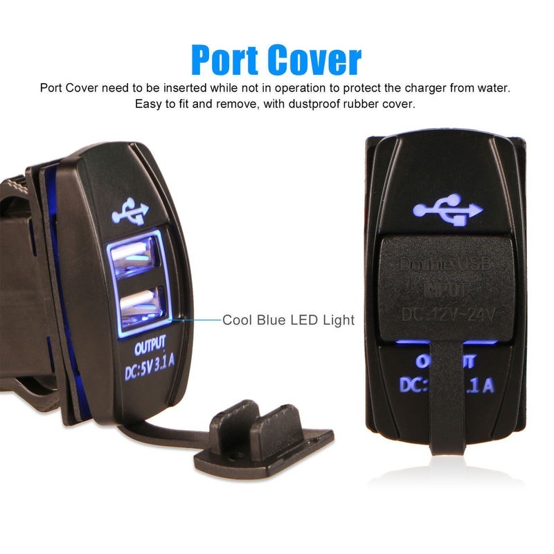 (3.1A) Adaptor Charger Aki Mobil 12v Dc Tahan Air Dengan Dua Port Usb + Tampilan Led