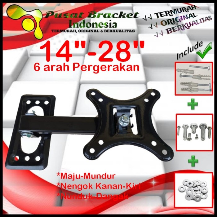 Bracket Tv 14 Monitor Lengan 14&quot; s/d 28&quot; 6arah Fleksible PBI.SWKNM-002