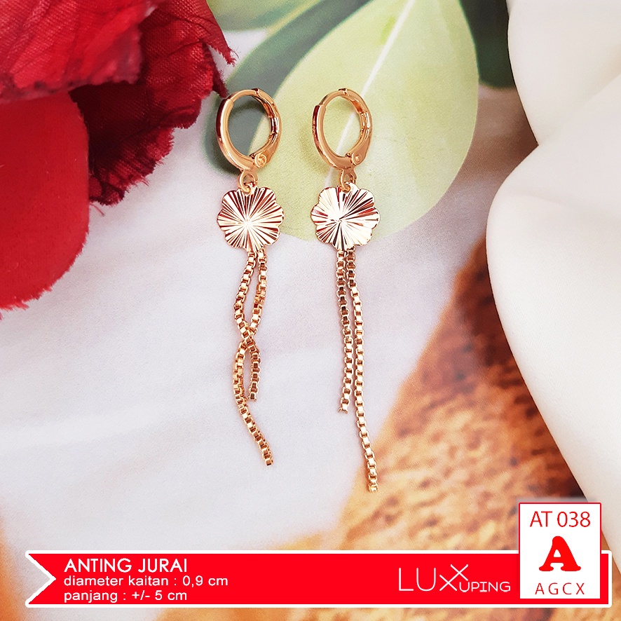 AT 038 Anting Jepit Wanita Dengan Permata Zirkon Perhiasan Lapis Emas 18 Xuping Gold Earrings Luxx Xuping