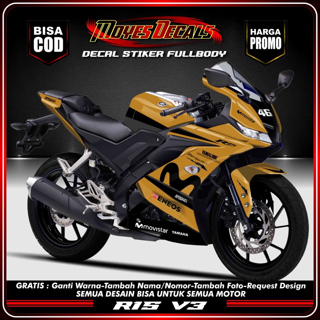 Decal R15 V3 Decal Sticker Fullbody Decal Motif Movistar Racing Variasi Warna