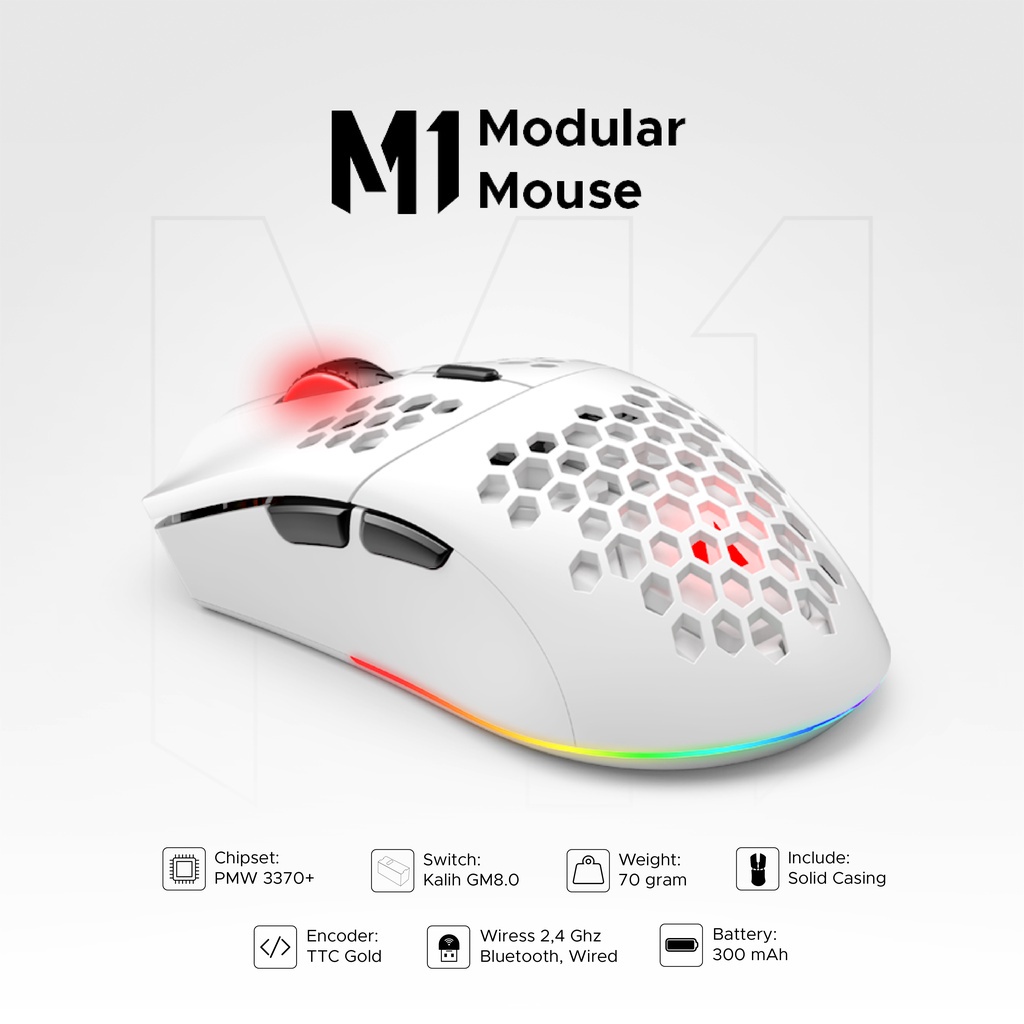 Noir M1 Modular Wireless Bluetooth Gaming Mouse 3 in 1 Connection