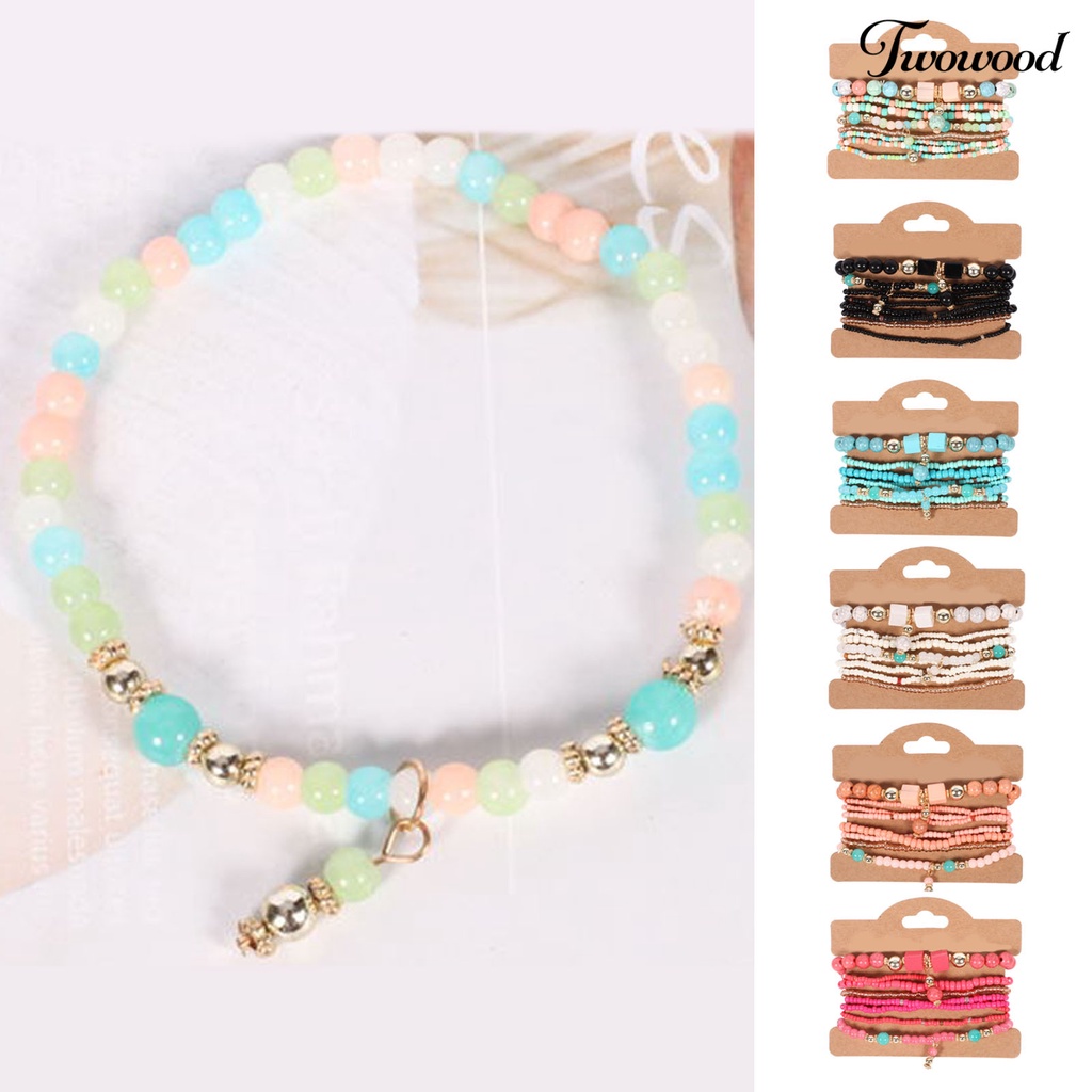 Twowood 8Pcs/Set Elastic Rope Multilayer Women Bracelets Exquisite Women Bohemia Handmade Beads Bracelets Jewelry Accessory