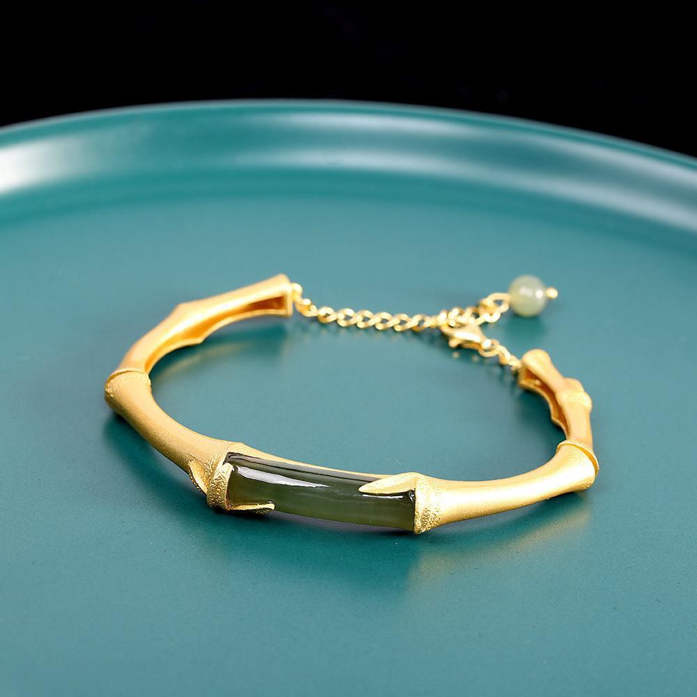 Inovasi Asli 925 Sterling Silver Gelang Bambu Giok Hetian Alami Hadiah Fashion Wanita Retro Mewah