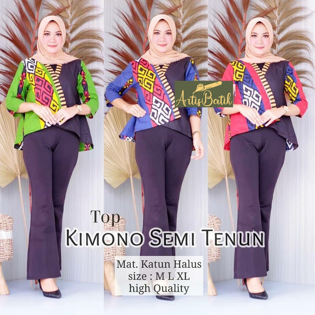 NEW ARRIVAL BOUSE TOP KIMONO SEMI TENUN BLOUSE CROP TOP BLUS BATIK WANITA BLUS BATIK KERJA BLUS BATI