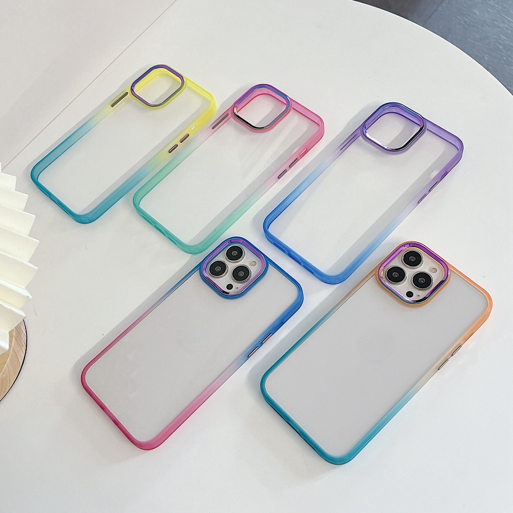 Case Transparan Gradasi frame Metal Untuk iPhone 13 Pro Max 12 11 Pro Max