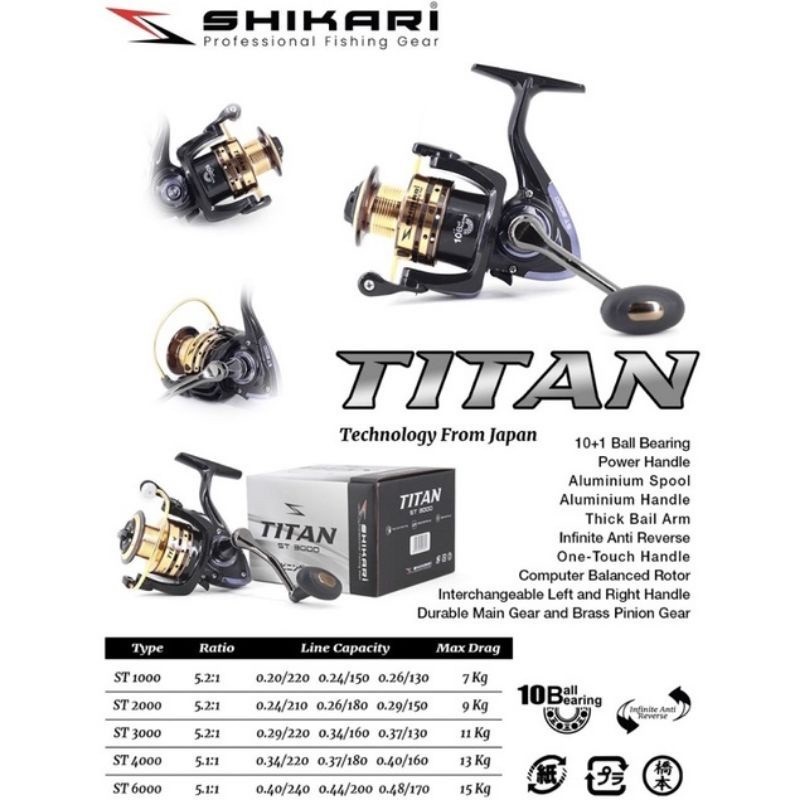 Reel Pancing Shikari TITAN 1000 2000 3000 4000 6000 11BB Power Handle Almunium Spool