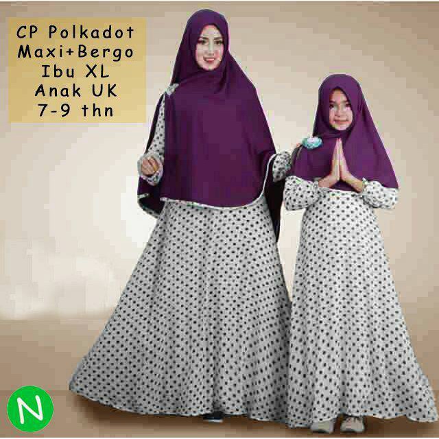 couple polkadot ibu dan anak +bergo / Midi Dress Wanita  / Dress Wanita