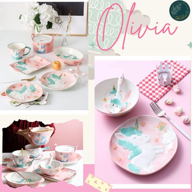 Unicorn Tableware Set / Piring Keramik Unicorn Set / Piring Anak Lucu