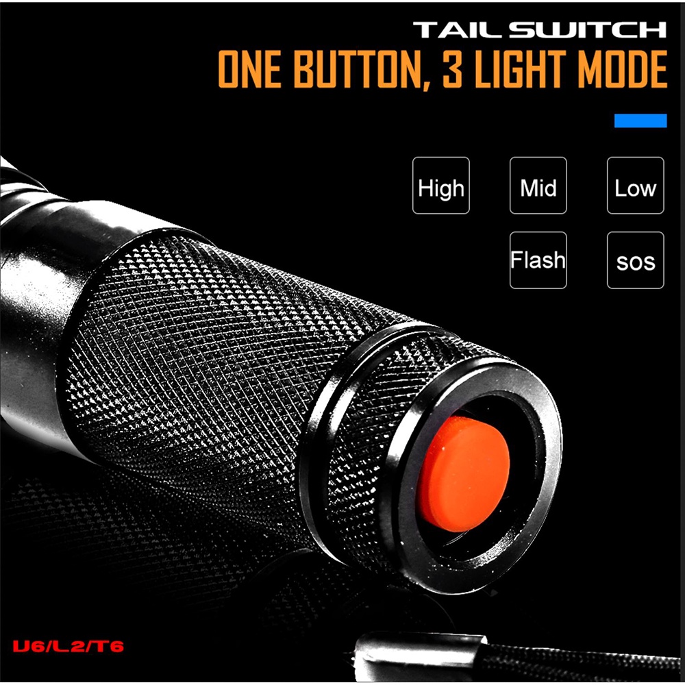 Taffled E97 Senter Tactical LED Cree XML-T6 3000 Lumens + Charger + Baterai + Case