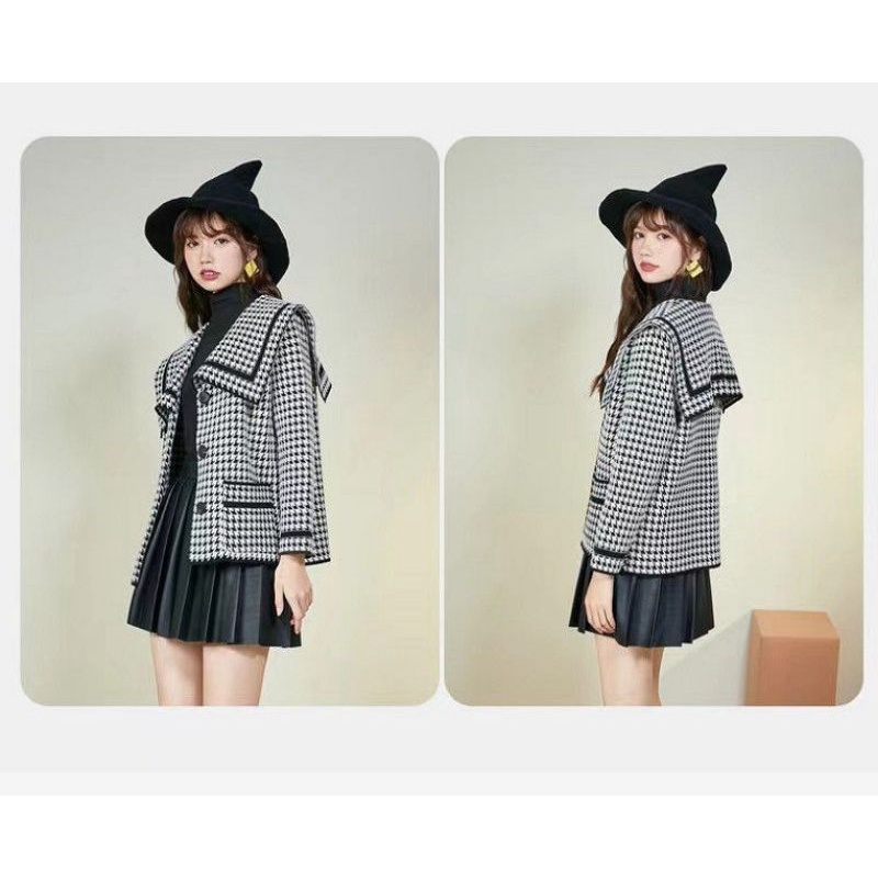 [MikanHiro Store] Blazer Motif Hitam Putih Blazer Tebal Blazer Wanita Import China