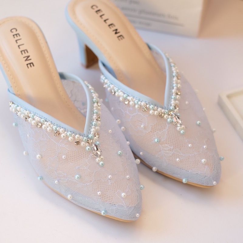 𝐂𝐄𝐋𝐋𝐄𝐍𝐄 Eunji Beads Heels / wedding shoes / brokat payet sepatu pengantin wanita tinggi 7cm 5cm 3cm