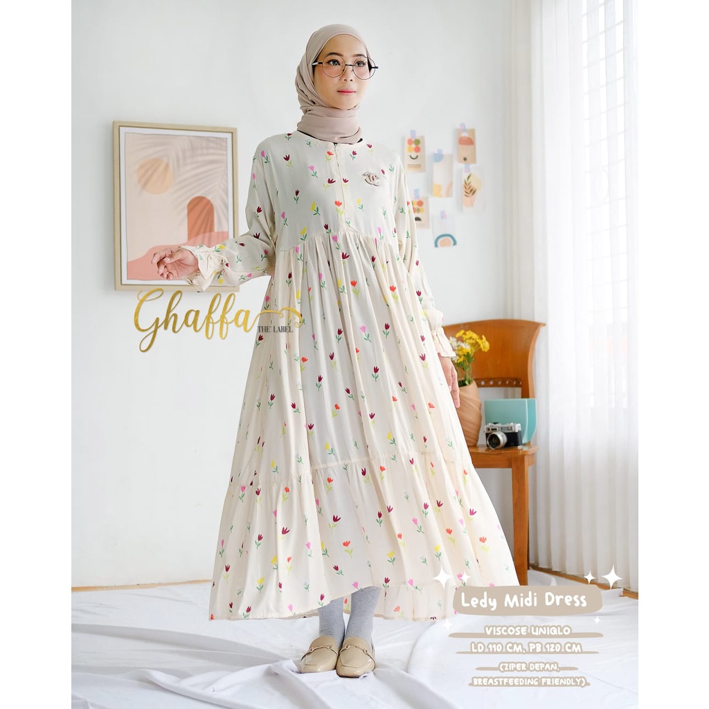 MIDI DRESS/GAMIS MOTIF GEMES BUSUI ~ BAHAN VISCOSE UNIQL0 ~ LEDY MIDI DRESS ORIGINAL GHAFFA THE LABE