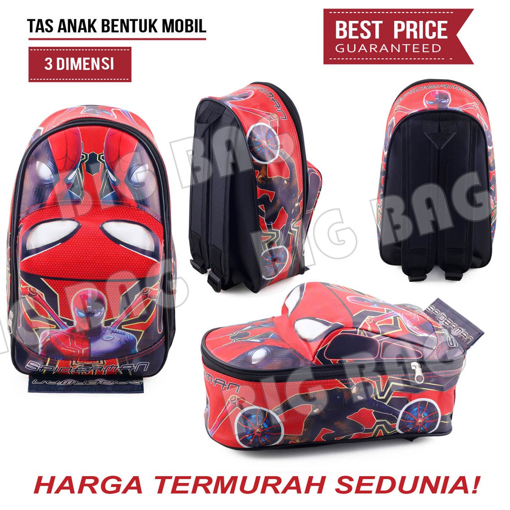 Tas Ransel Anak Laki Laki Karakter - SPIDERMAN - Bentuk Mobil - Tas Ransel Sekolah Anak TK Tas Mobil