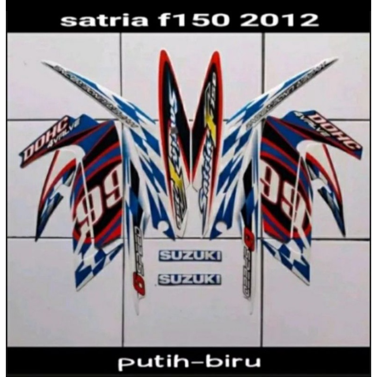 SATRIA FU F150 TAHUN 2012 WARNA PUTIH BIRU STANDAR STIKER STRIPING LIS BODY BODI