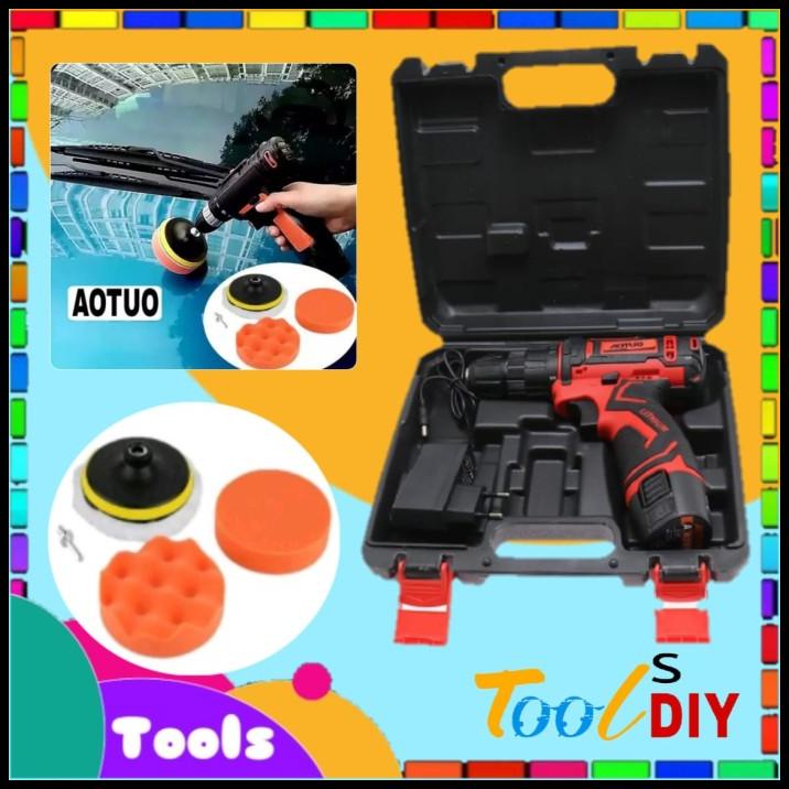 Paket Alat Poles Mobil Dan Motor Mesin Bor Baterai Cordless Drill