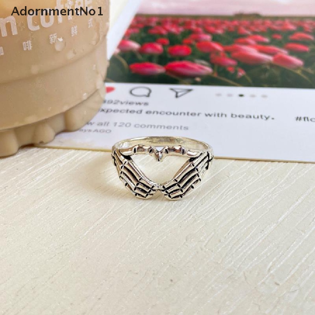 (AdornmentNo1) Cincin Gaya Punk Hip Hop Vintage Motif Telapak Tangan + Tengkorak Untuk Pria / Wanita