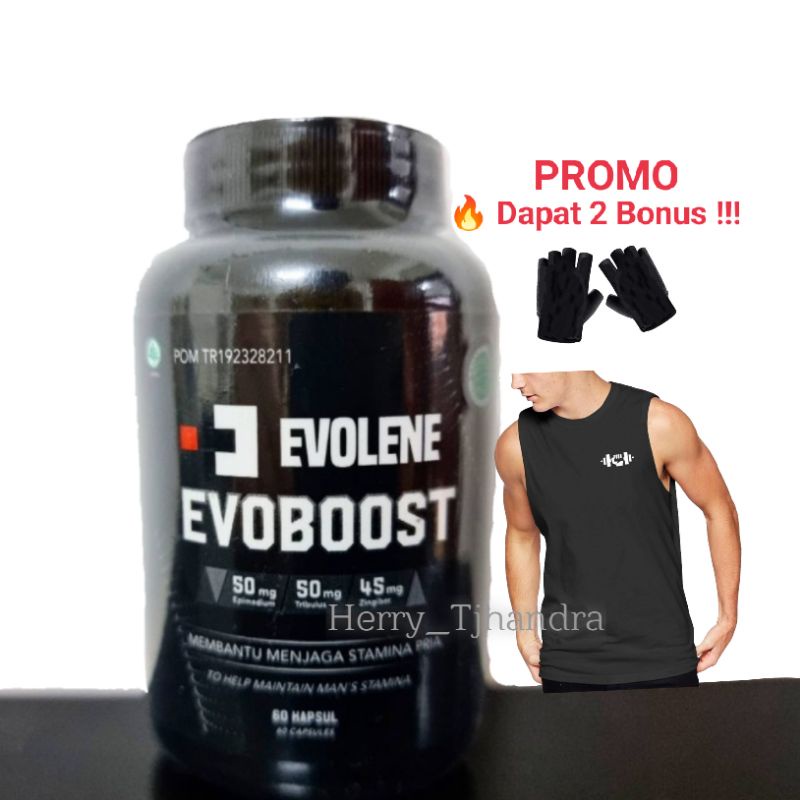 EVOBOOST Testoterone Booster Evolene isi 60 Capsule | Lulus Uji BPOM &amp; HALAL Bonus Singlet &amp; Glove