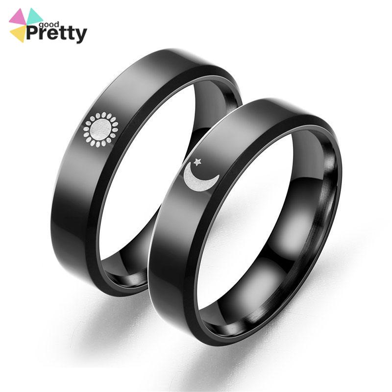 Simple Moon Sun Couple Trendy Wide Love Rings Hadiah Indah untuk Pacar Pacar di Hari Valentine - PD