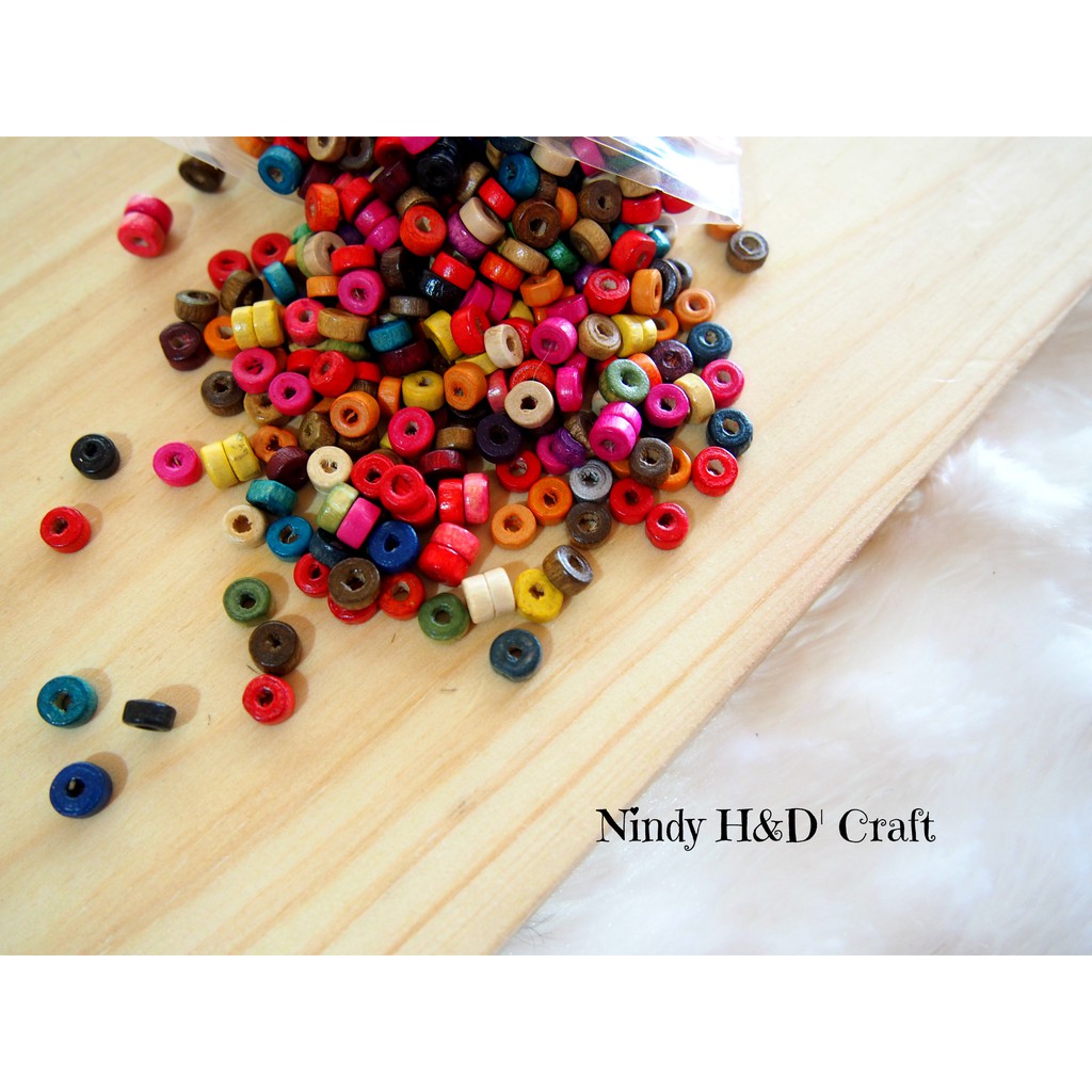 Mote Kayu Warna Warni Bulat - Manik Kayu - Monte Kayu - Mote Anak