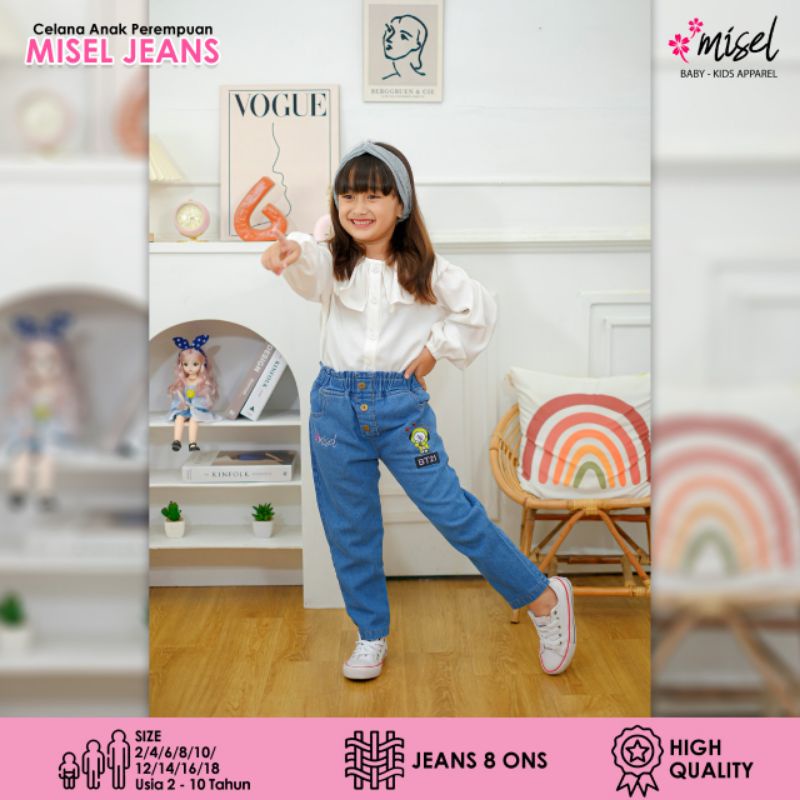 Celana Jeans panjang anak perempuan motif BT21 usia 1-10 tahun bawahan denim anak cewek