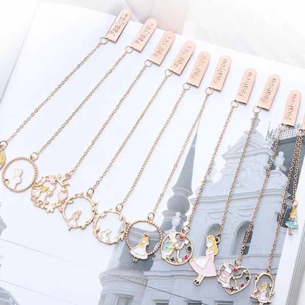 ELEGANT 23cm Metal Bookmark School Supply Pagination Mark Pendant Bookmark Office Alloy Chain Marker of Page Student Gifts Book Clips Stationery Peach Heart