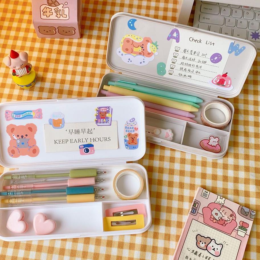 

︽ JW0130 - Kotak Pulpen Pensil Tempat Pensil Minimalis Pencil Case Aesthetic Sudah Termasuk Sticker HOT ITEM 3495 ◘