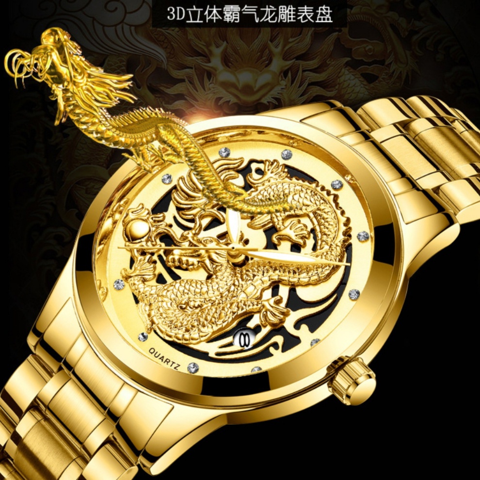 JAM TANGAN PRIA RANTAI FNGEEN ORIGINAL MOTIF DRAGON MURAH NAGA JAM006G1 IMPORT EMAS GOLD BRANDED ORI