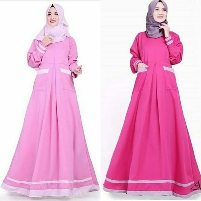 TERLARIS PAKAIAN SET GAMIS WANITA MUSLIM SYARI LEBARAN pink muda tua fanta maxi dress longdress pest