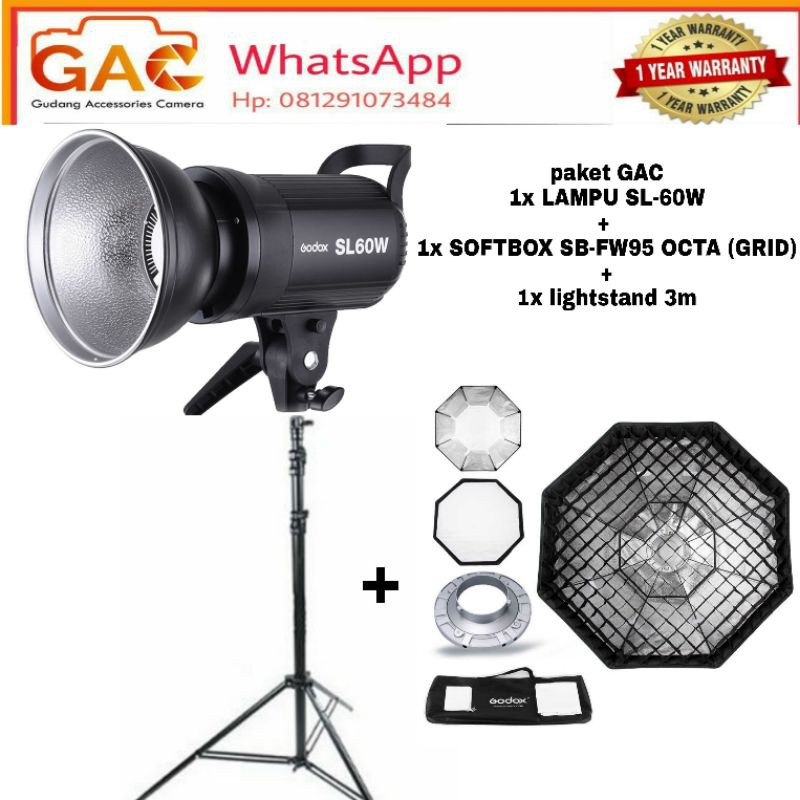 paket GAC lampu studio GODOX SL-60W + SOFBOX SB-FW95 OCTAGONAL(GRID)+LIGHTSTAND