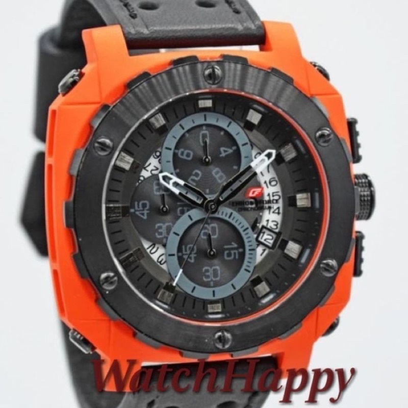 WatchHappy Chronoforce 5323 5323G CF 5323 Sport Mens Orange Case Hurricane Edition Leather Original