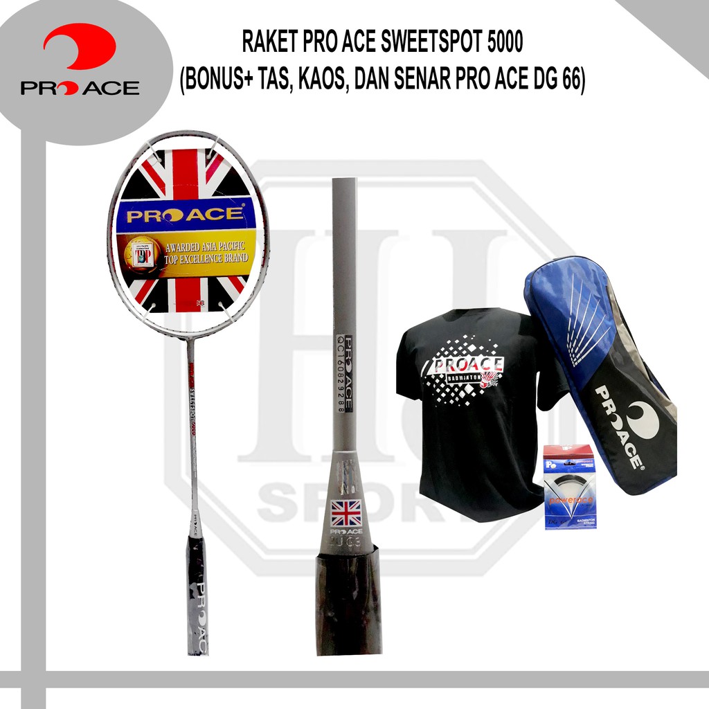 Raket Original Pro Ace Sweetspot 5000 Bonus Komplit Badminton