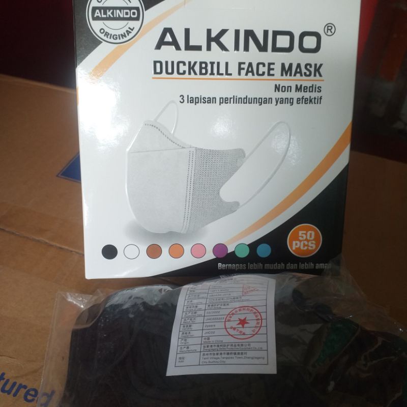 Masker Duckbill ALKINDO, ( Garis dan embos Alkindo) hrg 50pcs/box