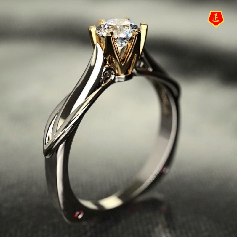 [Ready Stock]1 Karat Classic Six-Claw Moissanite Two-Tone Ring for Women