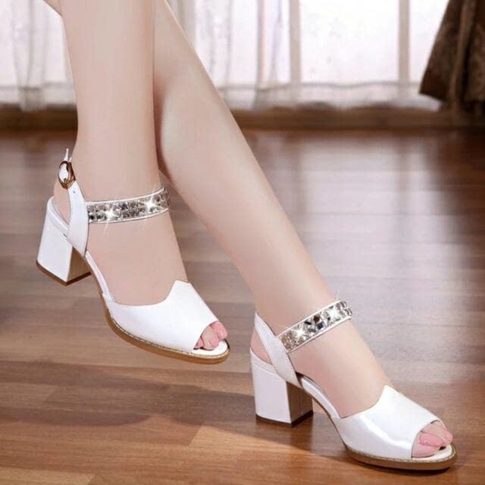 Cafana Sandal Wanita High Heels Hak Tahu Permata SDH168 Putih produk kekinian