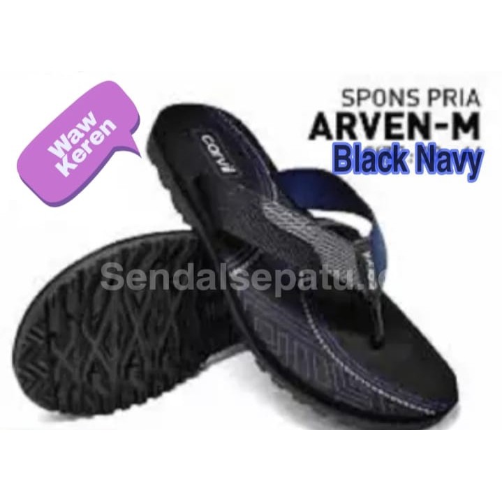 (SANDAL CARVIL) Carvil Arven Black Navy Size 39-43 / Sandal Casual Pria Dewasa/carvil jepit