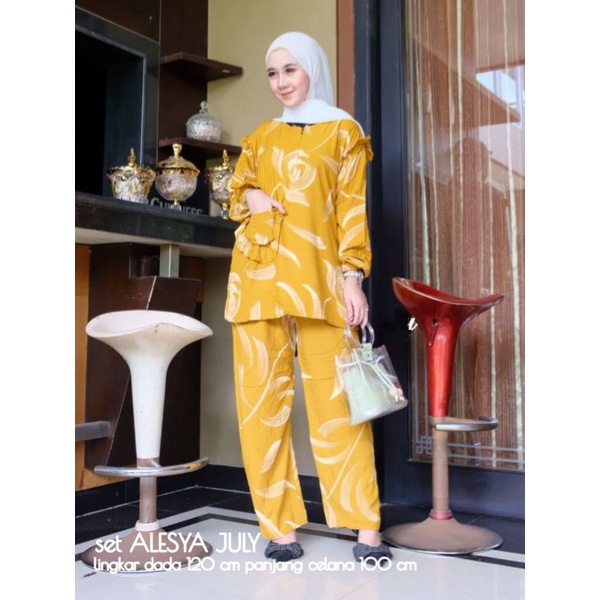 One Set Wanita  JUMBO Rayon Premium Lengan Panjang Setelan Celana Panjang Fashion Kekinian