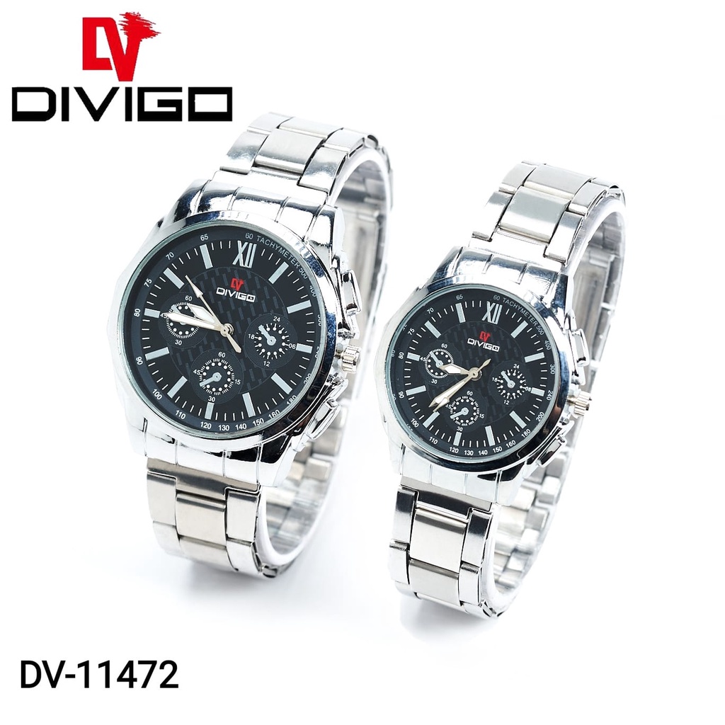 (BW HARGA SEPASANG) Jam Tangan Couple Pria/Wanita DIVIGO Original Analog Stainlissss Steel DV-11472