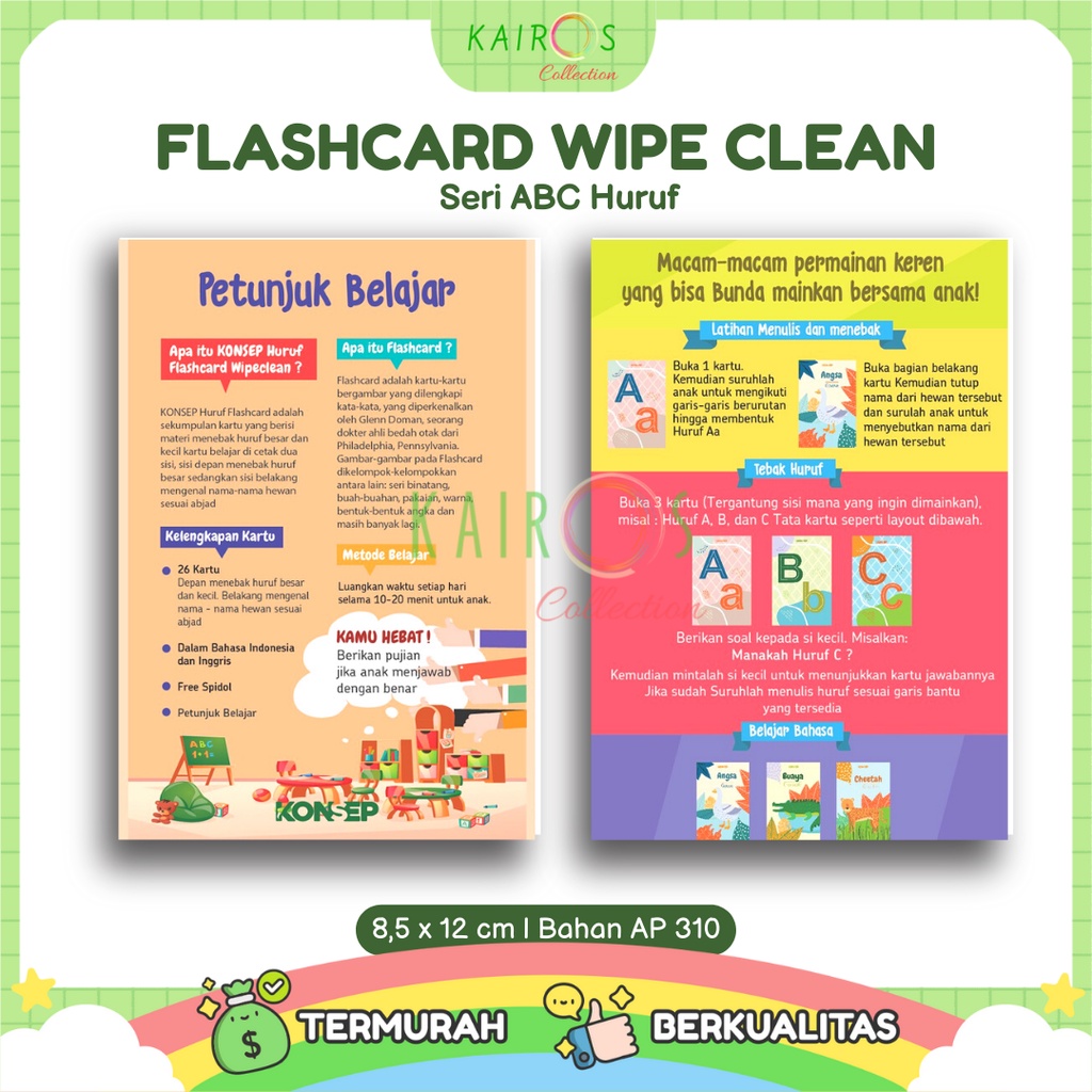 Flashcard Wipe Clean Seri ABC Huruf Kartu Pintar Belajar Balita Bisa Ditulis Dihapus